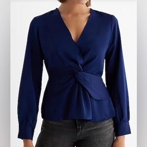 Express V-Neck Long Sleeve Twist Front Top